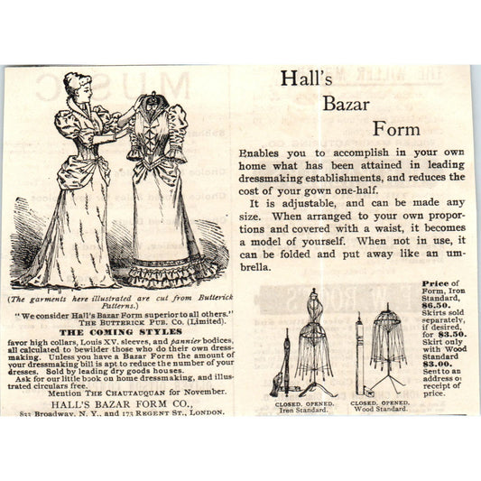 Halls Bazar Form Co Dress Form London c1890 Victorian Ad AE8-CH2