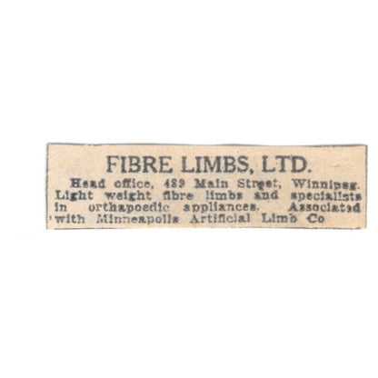 Fibre Limbs Ltd Prosthetics Winnipeg Minneapolis Artificial Limb Co 1920 AG2-S14