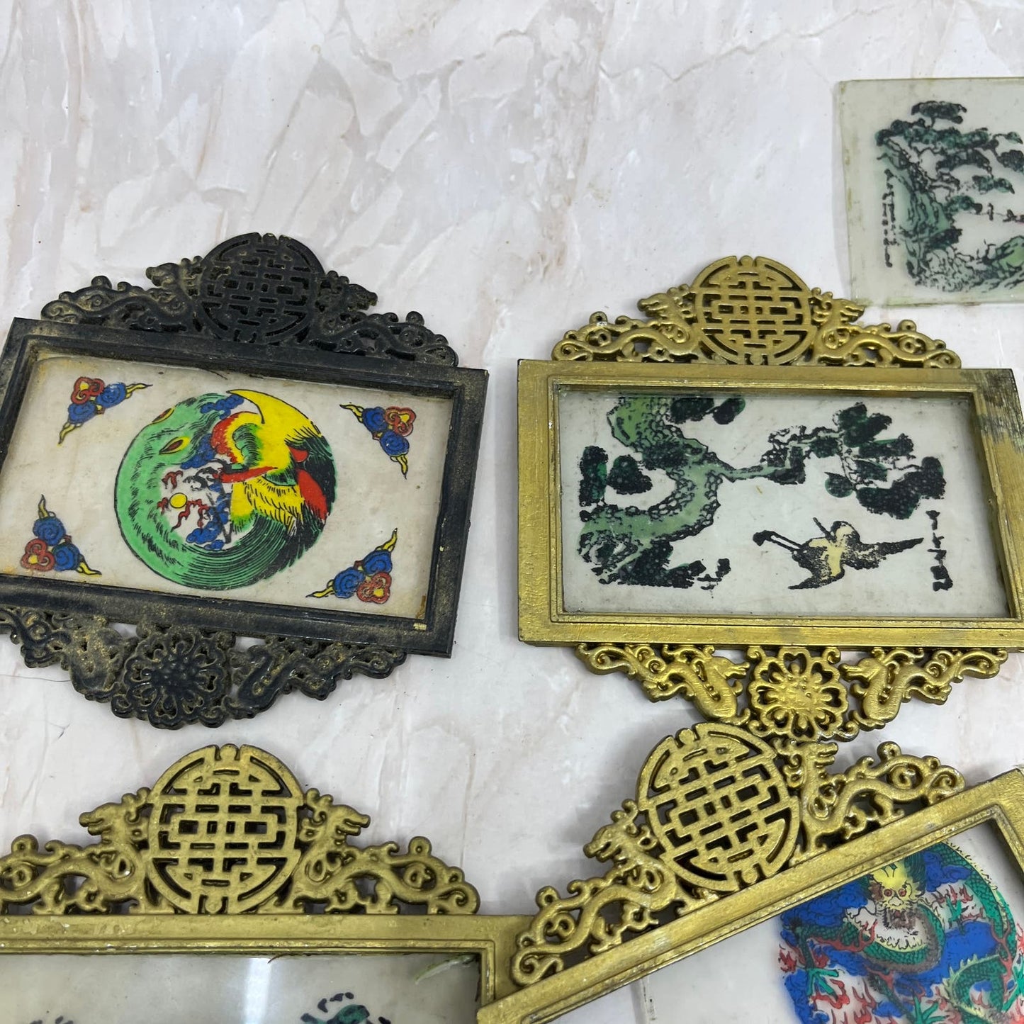 Vintage Huge Lot of Oriental Chinese Japanese Mini Wall Art Plaques TF5