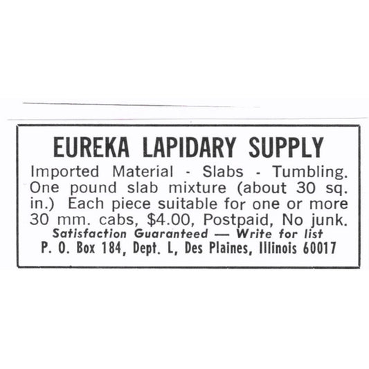 Eureka Lapidary Supply Des Plaines Illinois 1972 Ad AF8-S7