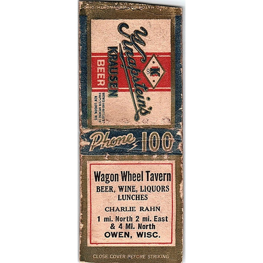 Wagon Wheel Tavern Owen WI Vintage Matchbook Cover SC7-Y10