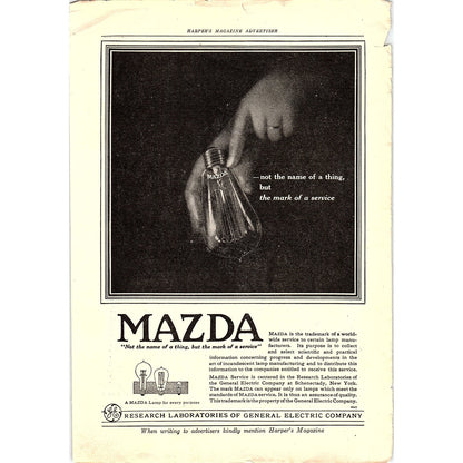 Mazda Light Bulbs General Electric Research Laboratories c1920 Ad AF8-7