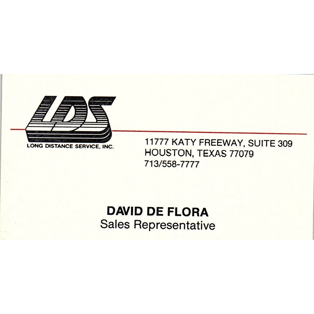 David De Flora LDS Long Distance Houston TX Vintage Business Card SE3-B16