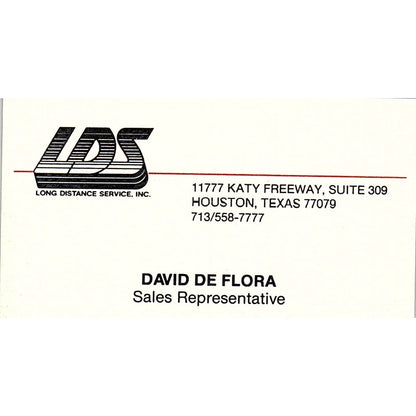 David De Flora LDS Long Distance Houston TX Vintage Business Card SE3-B16