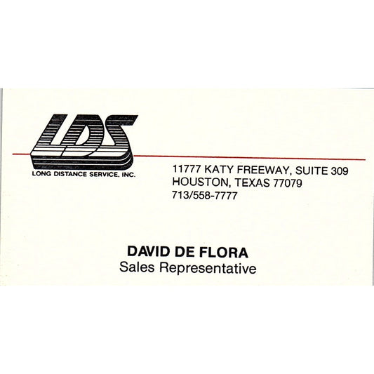 David De Flora LDS Long Distance Houston TX Vintage Business Card SE3-B16