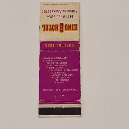 King 8 Hotel Fairbanks Alaska Vintage Matchbook Cover TB6-MB2-2