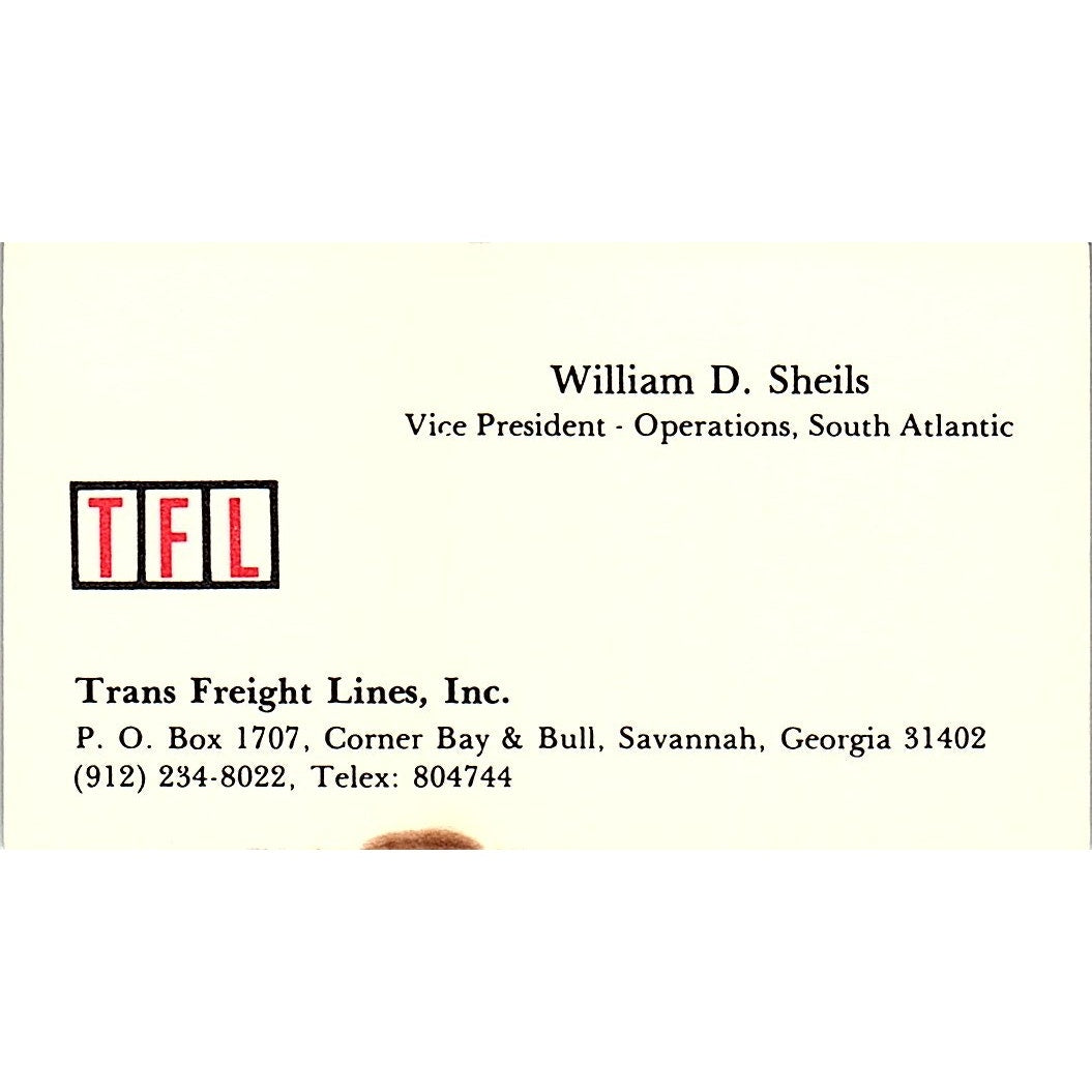 Trans Freight Lines William D. Sheils Savannah Georgia Business Card SB4-B6