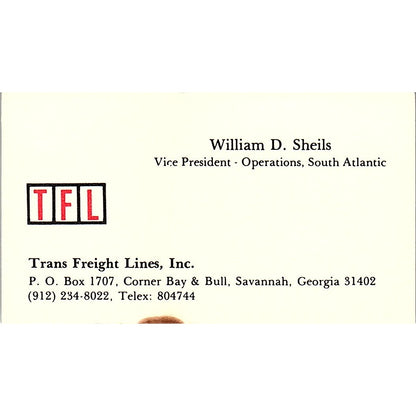 Trans Freight Lines William D. Sheils Savannah Georgia Business Card SB4-B6