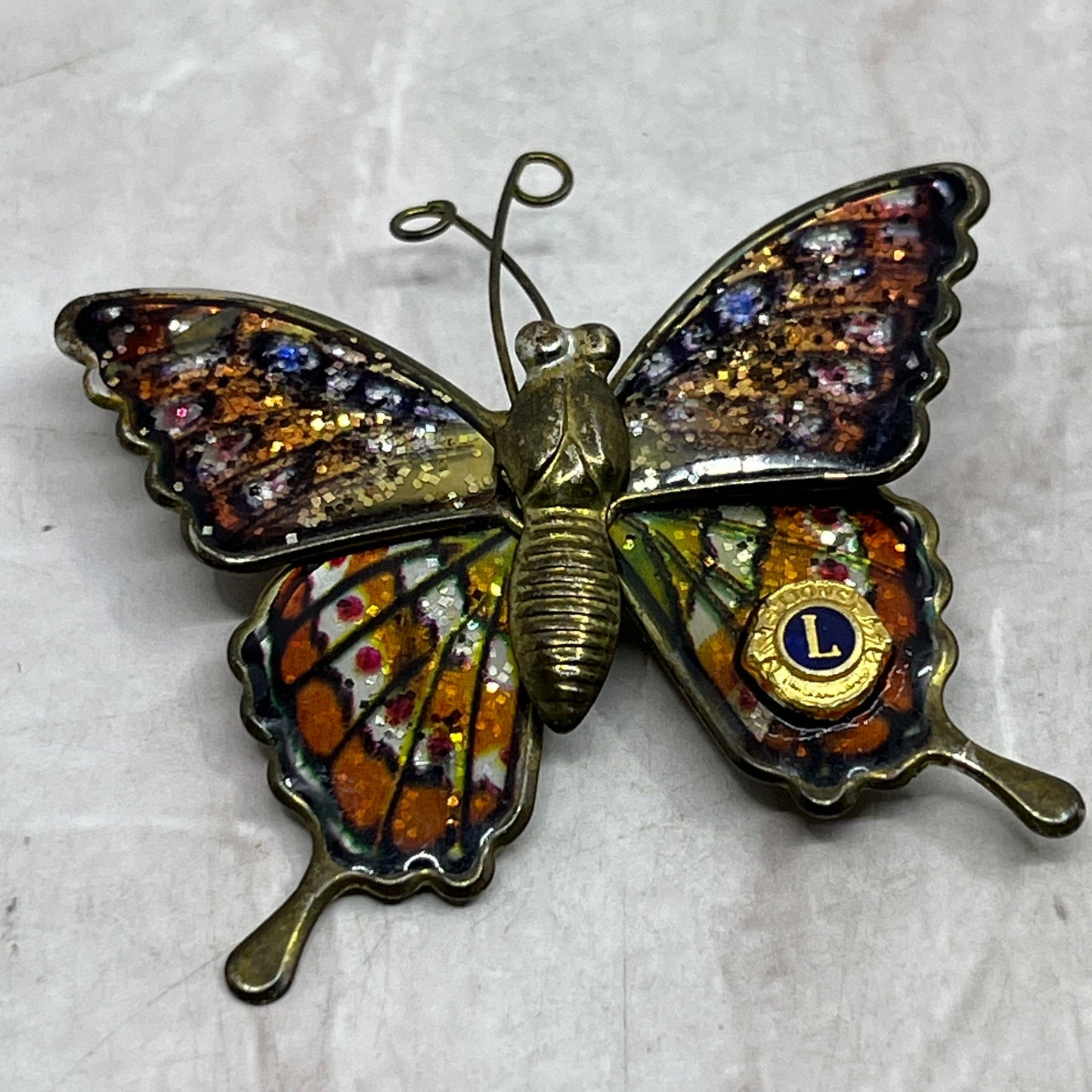 Vintage Lions Club International Brass Enamel Butterfly Pin Brooch SF4