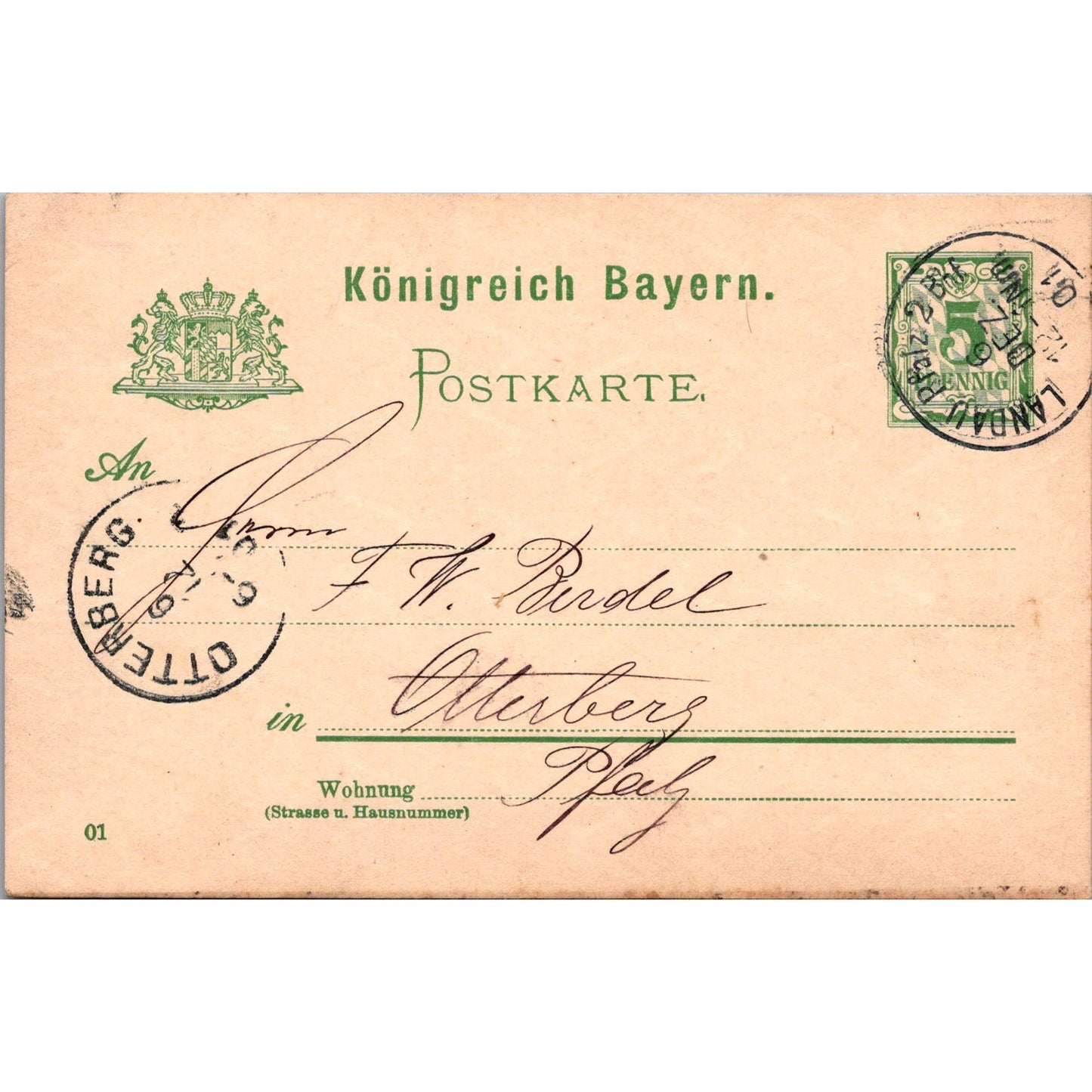 F.W. Rendel Otterburg Clundt & Gürleth Landau 1901 German Reich Postcard P5-12
