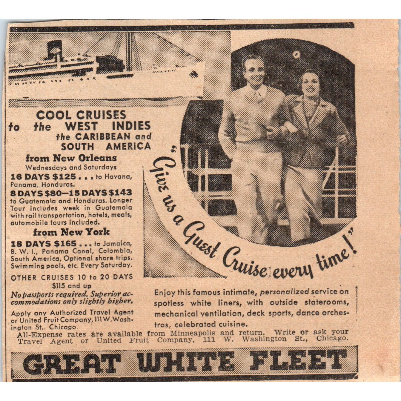Great White Fleet Cruises 1935 Minneapolis Journal Advertisement AE7-N2
