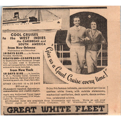 Great White Fleet Cruises 1935 Minneapolis Journal Advertisement AE7-N2