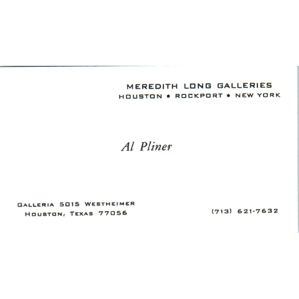 Al Pliner Meredith Long Galleries Houston TX Vintage Business Card SD4-B4