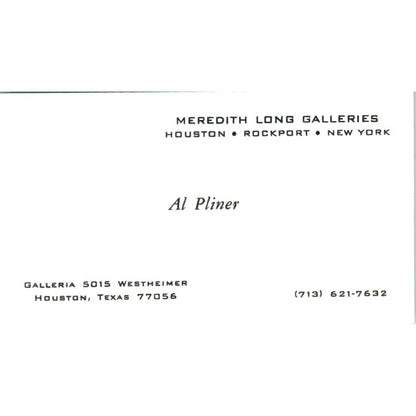 Al Pliner Meredith Long Galleries Houston TX Vintage Business Card SD4-B4