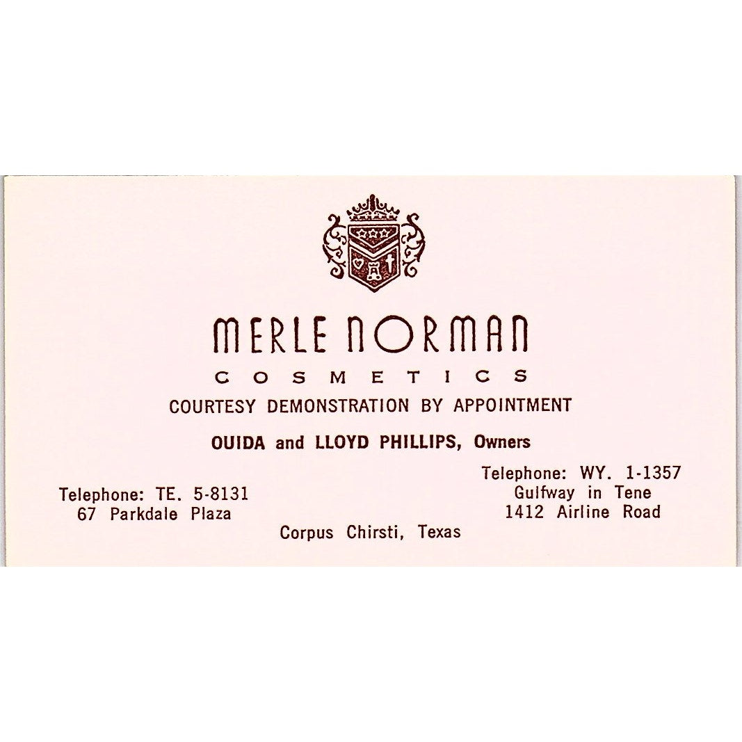 Merle Norman Cosmetics Ouida Lloyd Phillips Corpus Christi Business Card SE3-B14