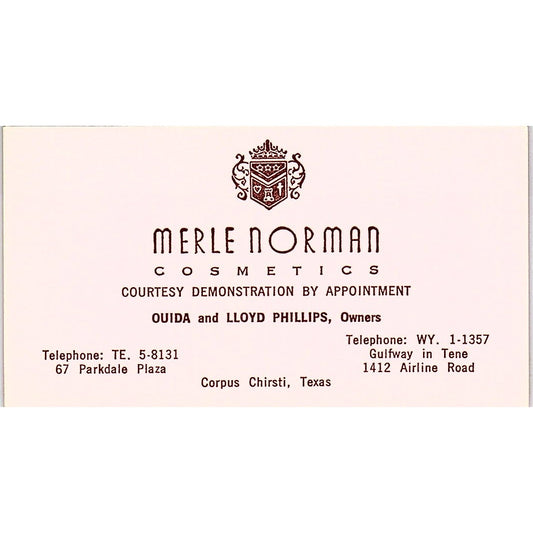 Merle Norman Cosmetics Ouida Lloyd Phillips Corpus Christi Business Card SE3-B14