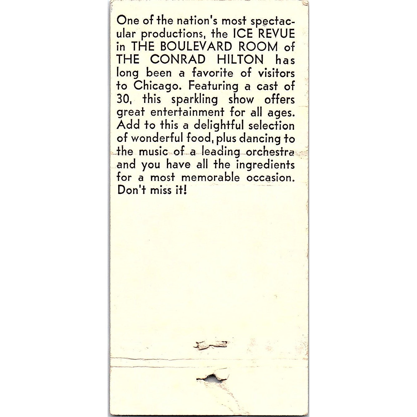 The Boulevard Room Conrad Hilton IN Vintage Matchbook TB6-MB2-12