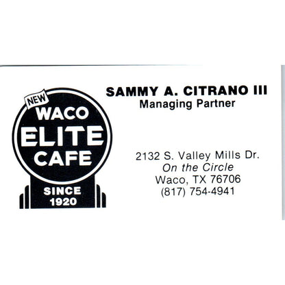 Sammy A. Citrano III Waco Elite Cafe TX Vintage Business Card SD8-B6