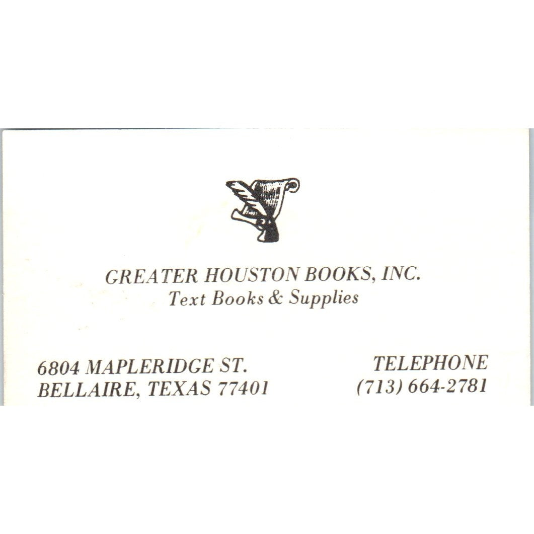 Greater Houston Books Inc Bellaire TX Vintage Business Card SD8-B9