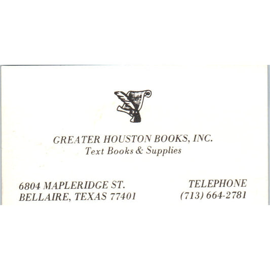 Greater Houston Books Inc Bellaire TX Vintage Business Card SD8-B9