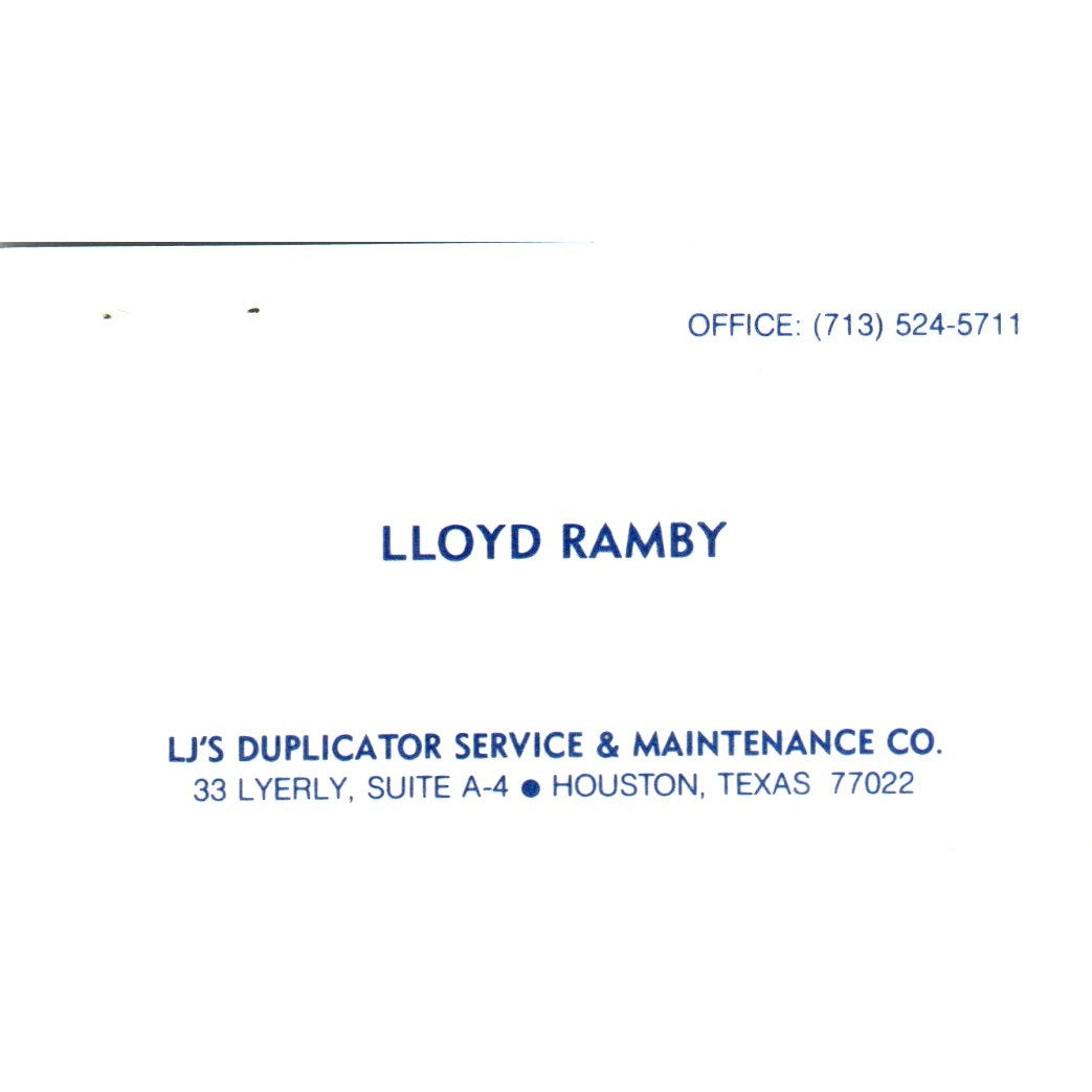 Lloyd Ramby LJ's Duplicator Service & Maintenance Houston Business Card SE3-B3