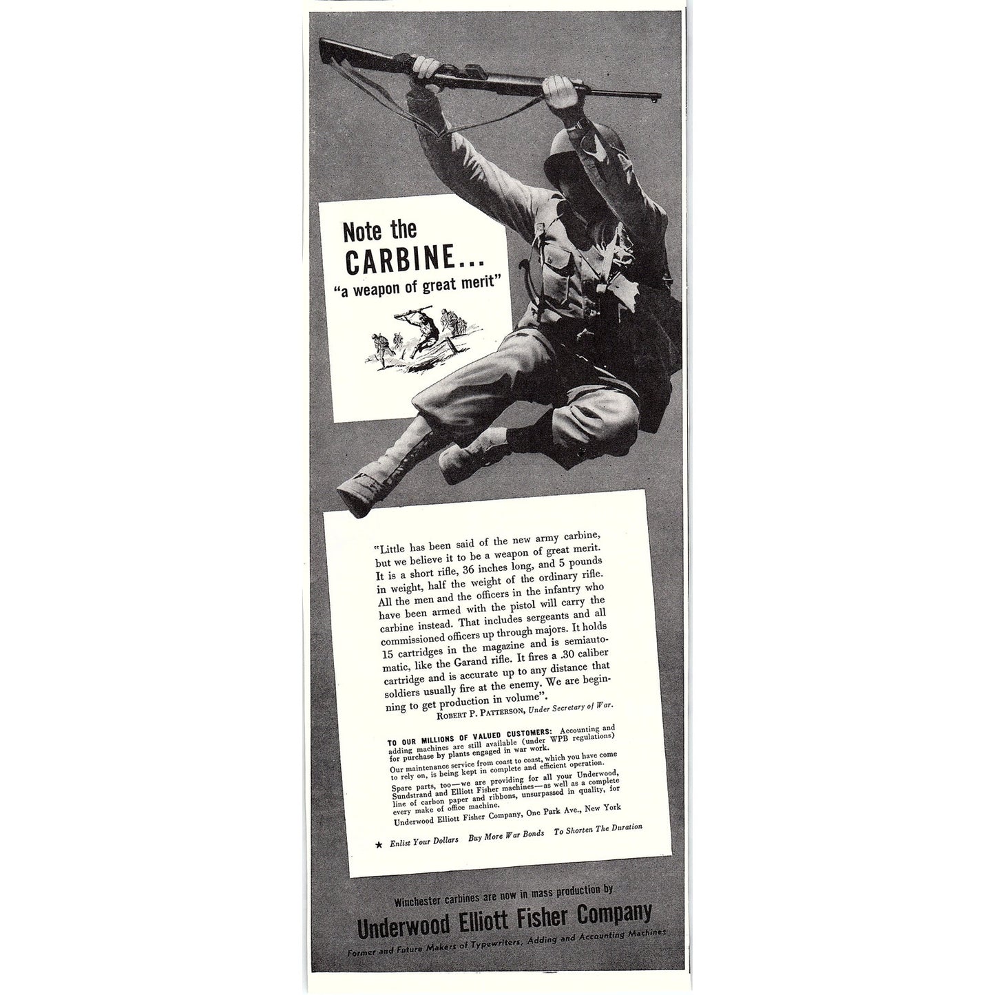 Underwood Elliott Fisher Company 1 Park Ave, NYC 1943 WWII Ad SV1-6