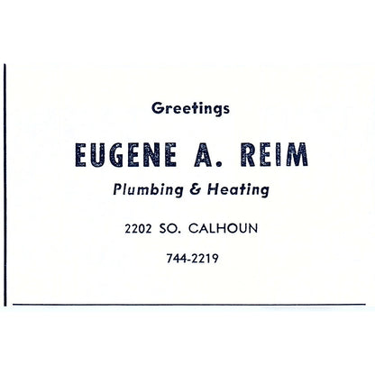 Eugene A Reim Plumbing & Heating 2202 So Calhoun Ft Wayne Indiana 1964 Ad AG1-M5
