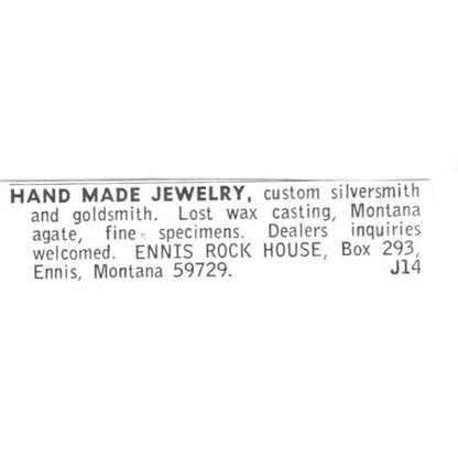 Ennis Rock House Hand Made Jewelry Ennis Montana 1972 Ad AF8-S23