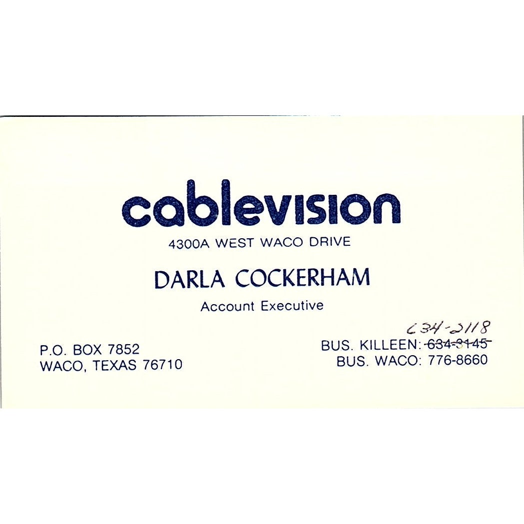 Cablevision Darla Cockerham Waco TX Vintage Business Card SSB4-B12