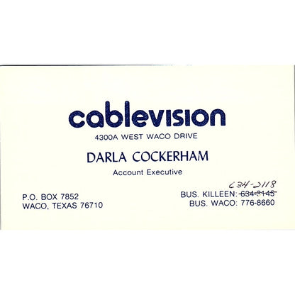 Cablevision Darla Cockerham Waco TX Vintage Business Card SSB4-B12
