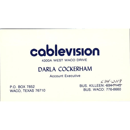 Cablevision Darla Cockerham Waco TX Vintage Business Card SSB4-B12