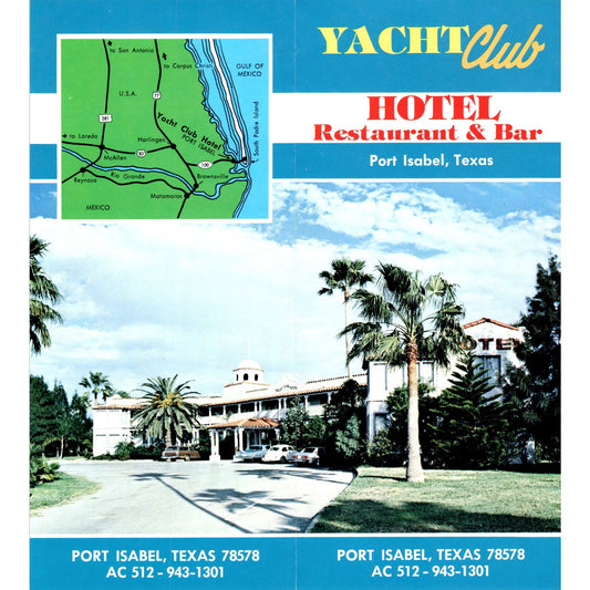 1980s Yacht Club Hotel Restaurant & Bar Port Isabel Texas Brochure TF4-BC