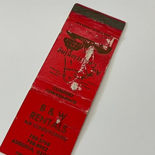 B&W Rentals Air Conditioning Augusta Georgia Vintage Matchbook Cover TB6-MB1-14