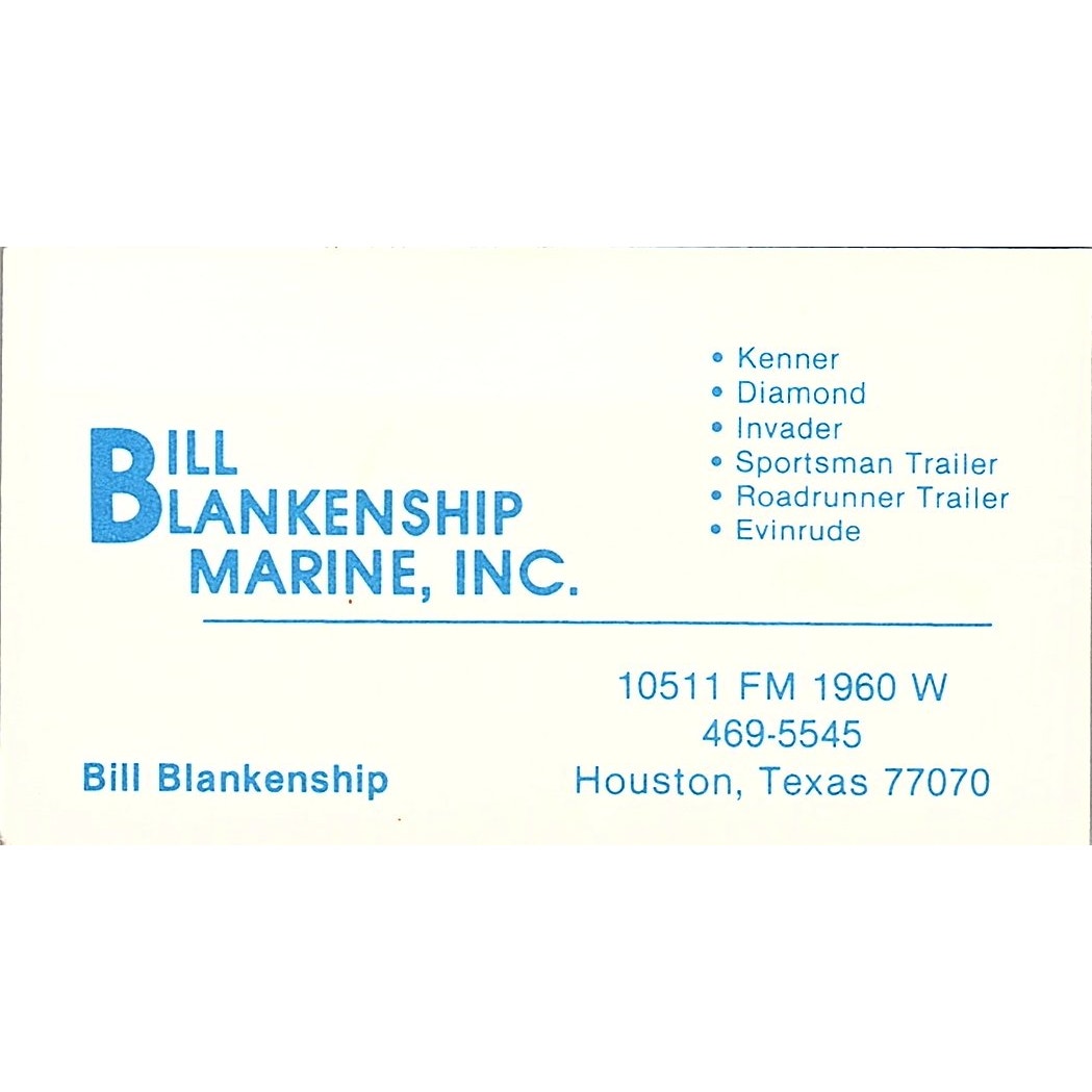 Bill Blankenship Marine Inc Houston Vintage Business Card SC9-B5