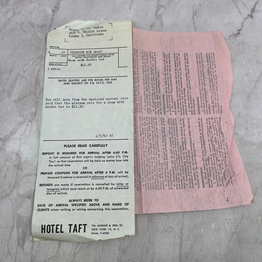 1963 Hotel Taft Reservation From Fresno Travel Center CA ML1-7