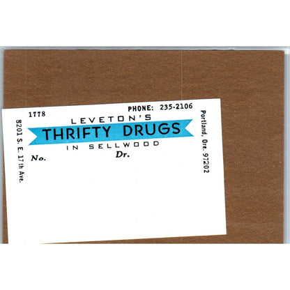 Leveton's Thrifty Drugs in Sellwood Antique Apothecary Label TH2-AL