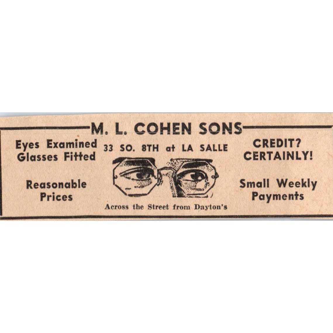 M.L. Cohen Sons Optometrist La Salle 1935 Minneapolis Journal Ad AE7-H2