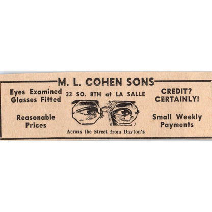 M.L. Cohen Sons Optometrist La Salle 1935 Minneapolis Journal Ad AE7-H2