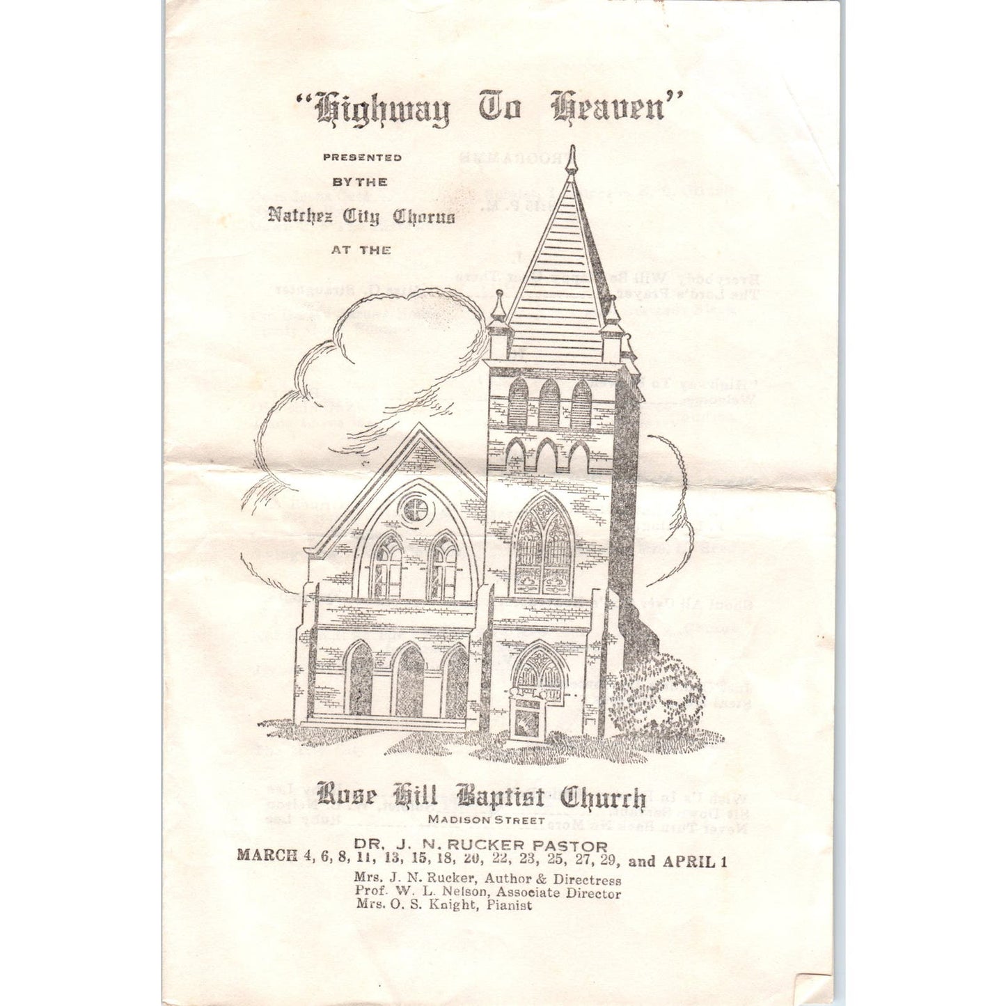 Rose Hill Baptist Church Program Highway to Heaven J.N. Rucker Natchez MS AE8