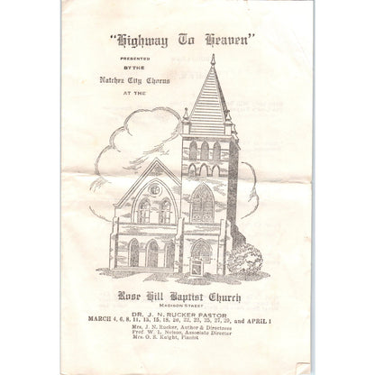 Rose Hill Baptist Church Program Highway to Heaven J.N. Rucker Natchez MS AE8