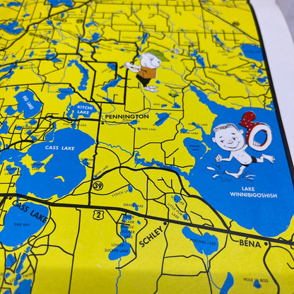 Vintage Minnesota's Paul Bunyan Vacationland Fold Out Illustrated Map AE3