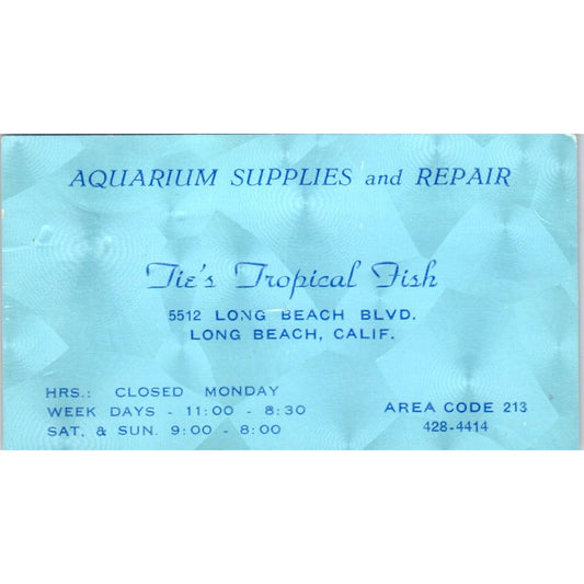 Tie's Tropical Fish Long Beach CA Vintage Business Card SD8-B15