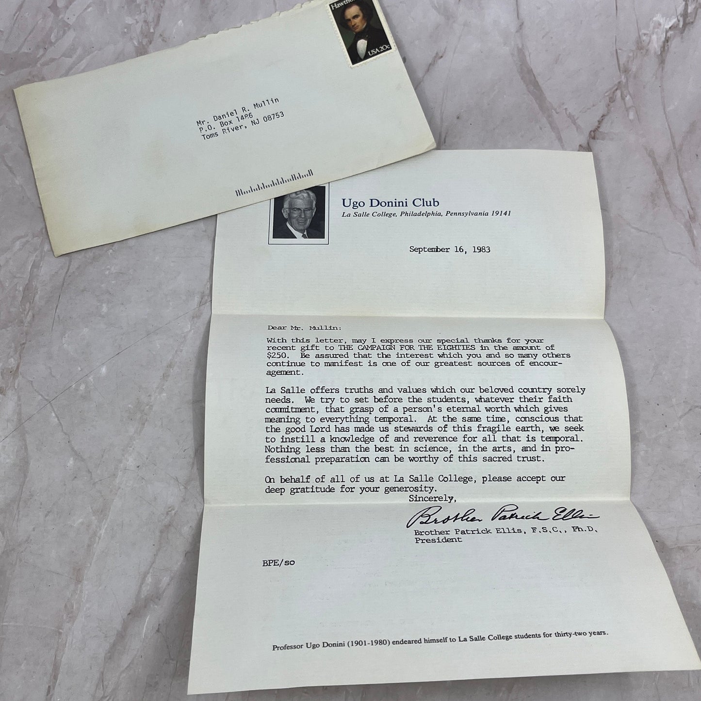 1983 Ugo Donini Club Letter to Daniel R. Mullin Toms River Postal Cover Ai5-PCL