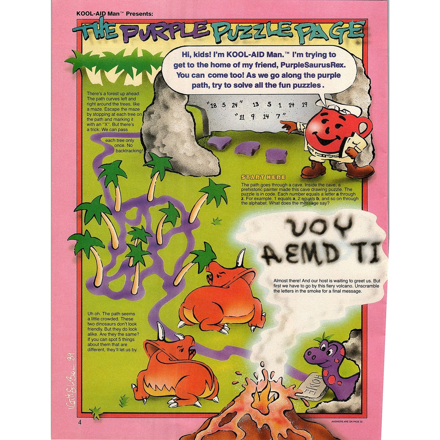 Kool-Aid Man PurpleSaurus Rex Kool-Aid Puzzles 1989 Ad AF3-1