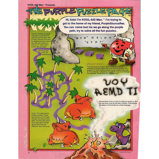 Kool-Aid Man PurpleSaurus Rex Kool-Aid Puzzles 1989 Ad AF3-1
