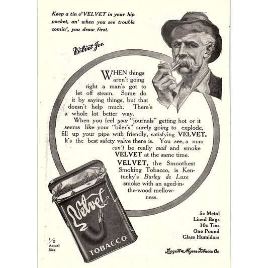 Velvet Tobacco, Anheuser-Busch Malt-Nutrine Double Sided 1914 Original Ad AF3-2