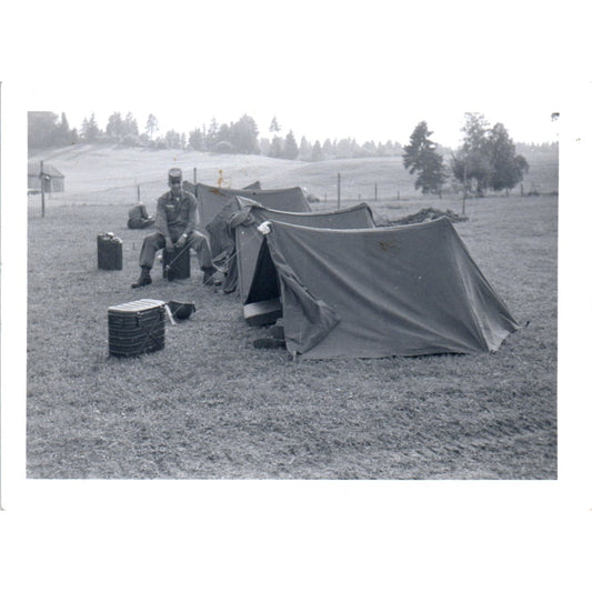 US Army Soldier Bernard J. Zelinsky Outside Camp Tent c1954 Army Photo AF1-AP2