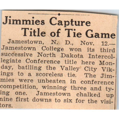 Jamestown Jimmies Valley City Vikings 1935 Minneapolis Journal Article AE7-N6
