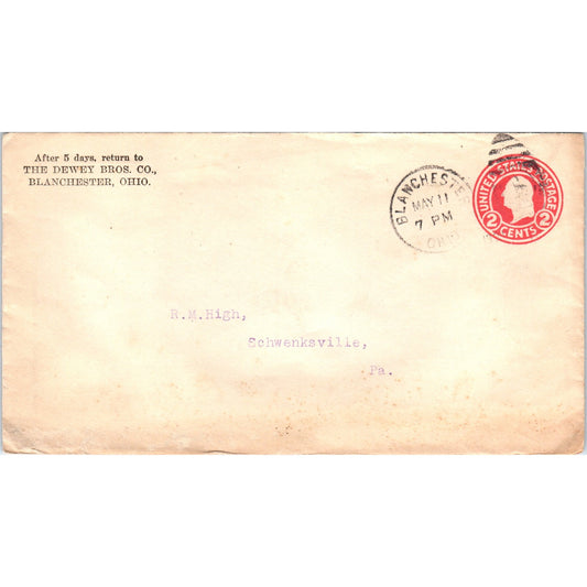 1921 The Dewey Bros Co Blanchester OH to Schwenksville Postal Cover TG7-PC3