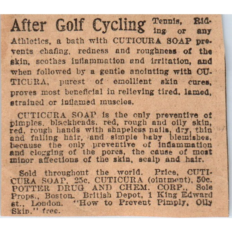 Use Cuticura Soap After Golf, Cycling, Tennis St. Paul 1898 Newspaper Ad AF2-Q2